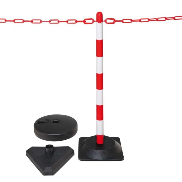 GUARDA set lichte kettingpalen met betonvoet rood/wit (set van 6 kettingpalen + 10m ketting)