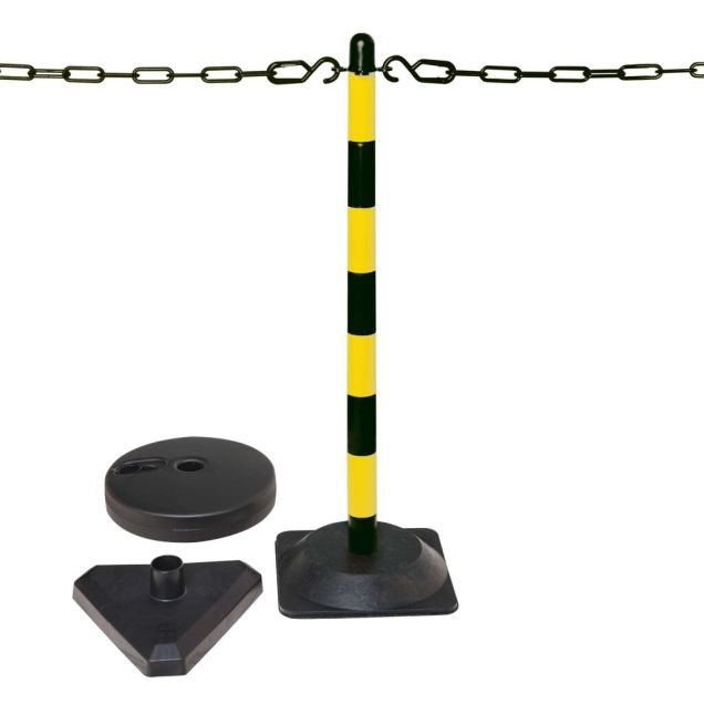 GUARDA set lichte kettingpalen met betonvoet geel/zwart (set van 6 kettingpalen + 10m ketting)