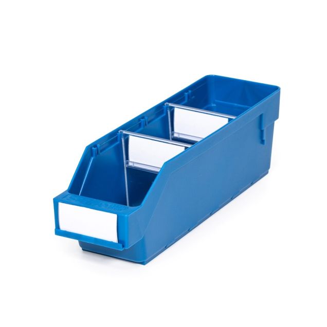 Magazijnbak 3009 Blauw met 2 verdeelschotten en 3 labels 300x90x95mm (lxbxh)
