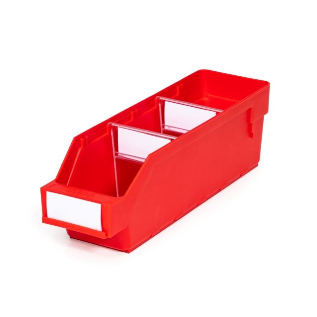 Magazijnbak 3009 Rood met 2 verdeelschotten en 3 labels 300x90x95mm (lxbxh)