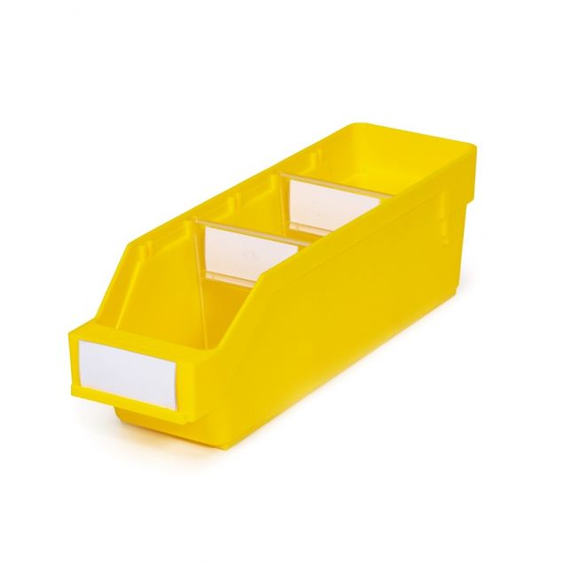 Magazijnbak 3009 Geel met 2 verdeelschotten en 3 labels 300x90x95mm (lxbxh)