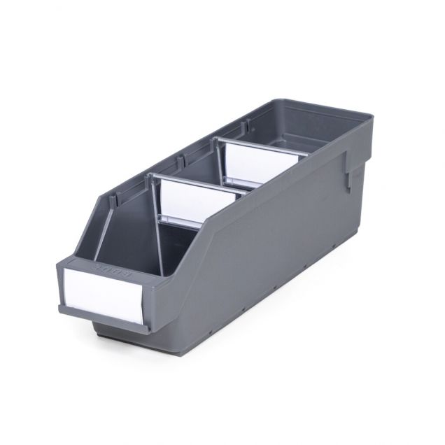 Magazijnbak 3009 Grijs met 2 verdeelschotten en 3 labels 300x90x95mm (lxbxh)