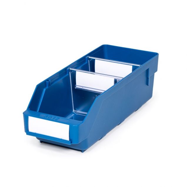 Magazijnbak 3012 Blauw met 2 verdeelschotten en 3 labels 300x120x95mm (lxbxh)