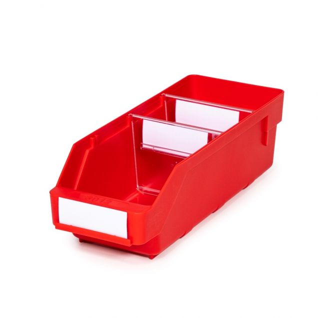 Magazijnbak 3012 Rood met 2 verdeelschotten en 3 labels 300x120x95mm (lxbxh)