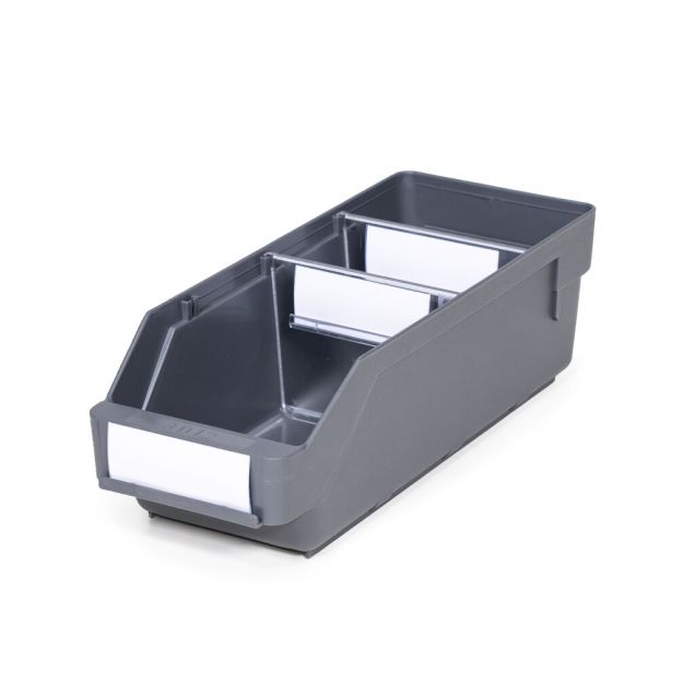 Magazijnbak 3012 Grijs met 2 verdeelschotten en 3 labels 300x120x95mm (lxbxh)