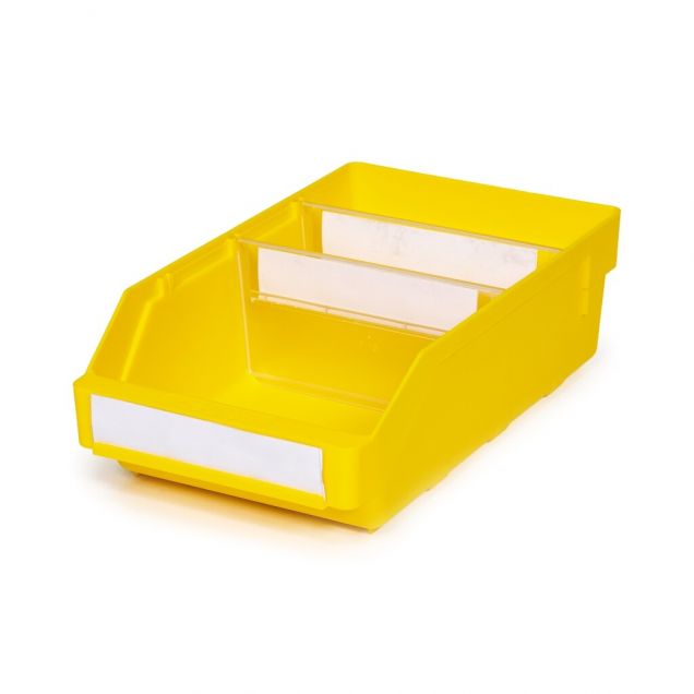 Magazijnbak 3018 Geel met 2 verdeelschotten en 3 labels 300x180x95mm (lxbxh)