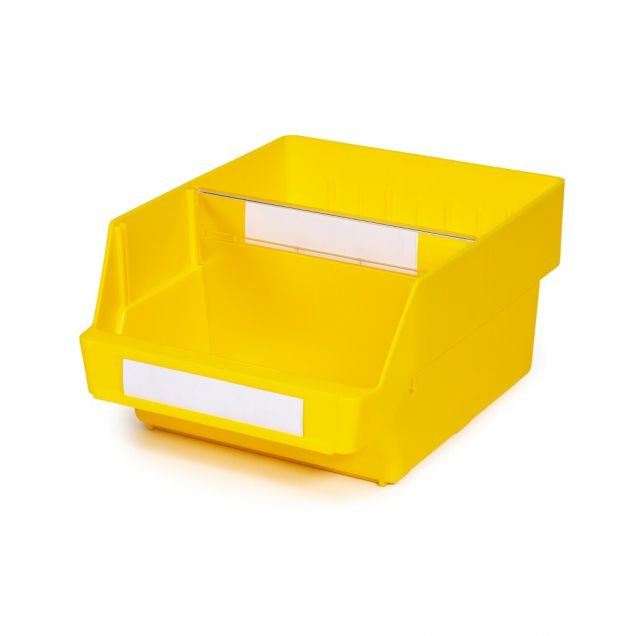 Magazijnbak 3024-15 Geel met 1 verdeelschot en 2 labels 300x240x150mm (lxbxh)