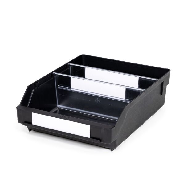 Magazijnbak 3024 Zwart (ESD) met 2 verdeelschotten en 3 labels 300x240x95mm (lxbxh)