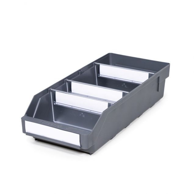 Magazijnbak 4018 Grijs met 3 verdeelschotten en 4 labels 400x180x95mm (lxbxh)