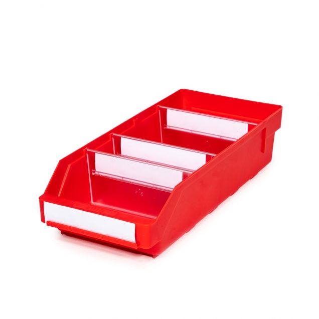 Magazijnbak 4018 Rood met 3 verdeelschotten en 4 labels 400x180x95mm (lxbxh)