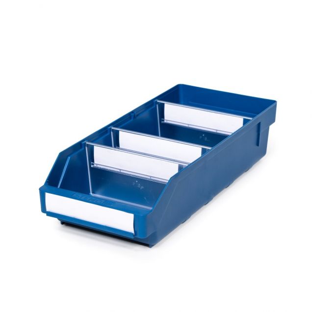 Magazijnbak 4018 Blauw met 3 verdeelschotten en 4 labels 400x180x95mm (lxbxh)