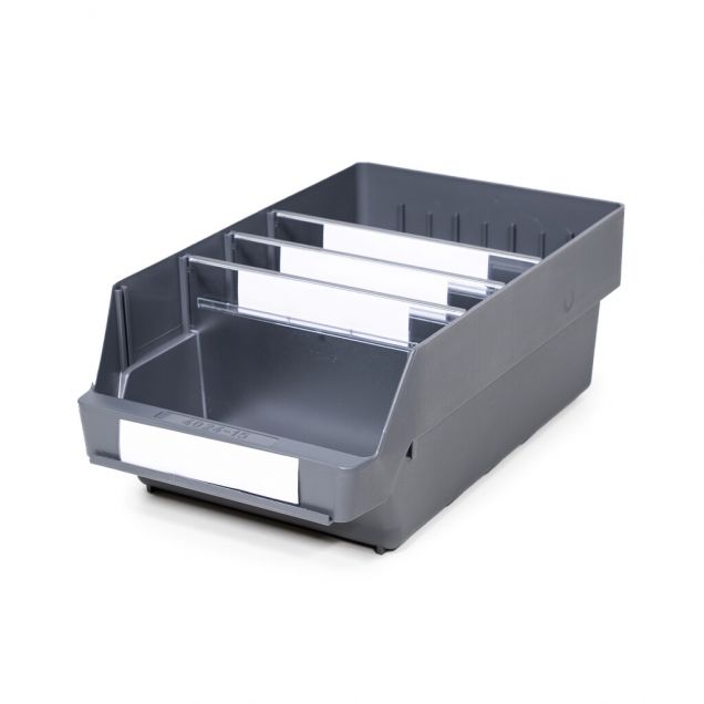 Magazijnbak 4024-15 Grijs met 3 verdeelschotten en 4 labels 400x240x150mm (lxbxh)