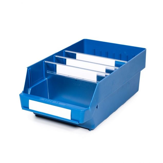 Magazijnbak 4024-15 Blauw met 3 verdeelschotten en 4 labels 400x240x150mm (lxbxh)