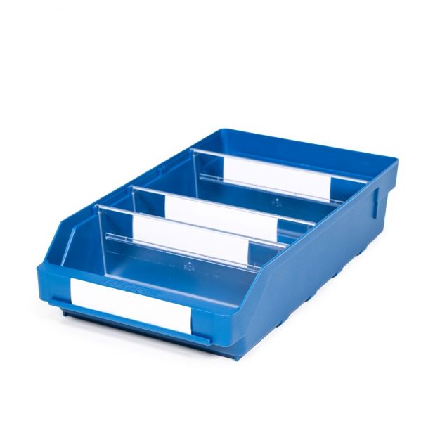 Magazijnbak 4024 Blauw met 3 verdeelschotten en 4 labels 400x240x95mm (lxbxh)