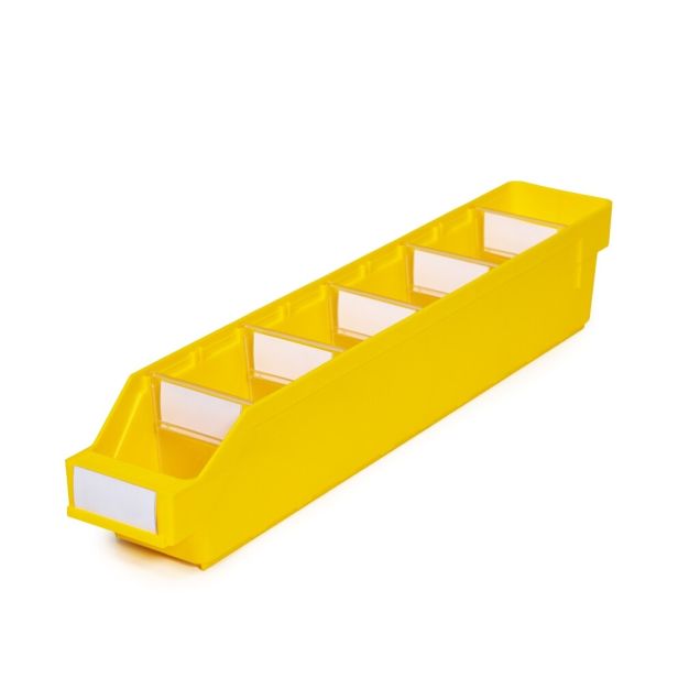 Magazijnbak 5009 Geel met 5 verdeelschotten en 6 labels 500x90x95mm (lxbxh)