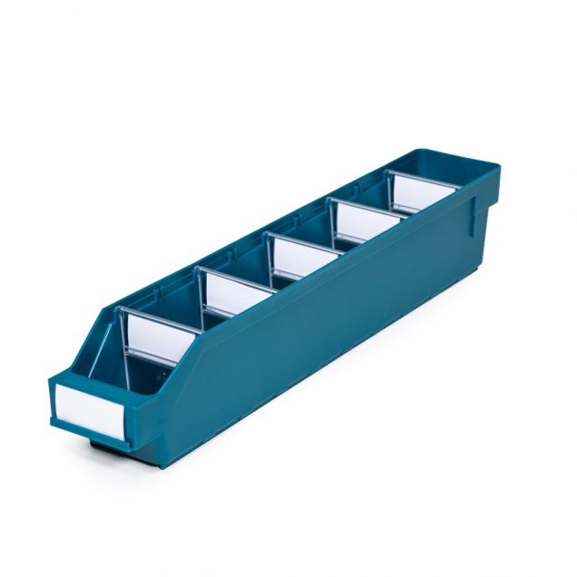 Magazijnbak 5009 Groen met 5 verdeelschotten en 6 labels 500x90x95mm (lxbxh)
