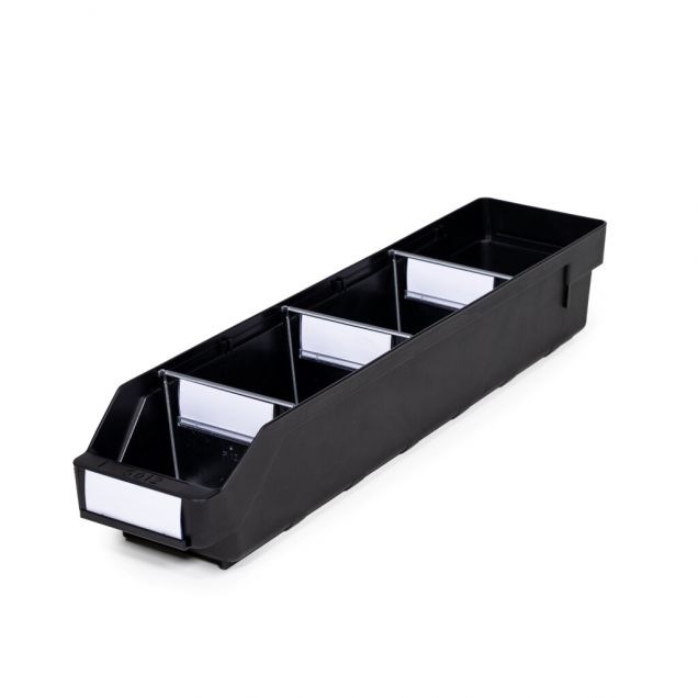 Magazijnbak 5012  Zwart (ESD) met 3 verdeelschotten en 4 labels 500x120x95mm (lxbxh)