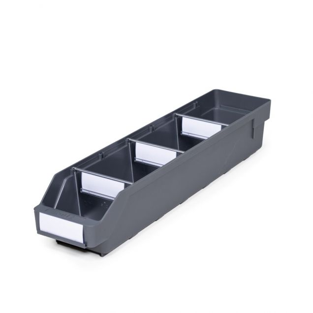 Magazijnbak 5012 Grijs met 3 verdeelschotten en 4 labels 500x120x95mm (lxbxh)