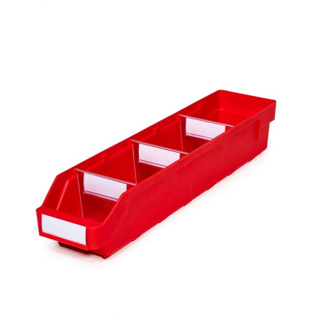 Magazijnbak 5012 Rood met 3 verdeelschotten en 4 labels 500x120x95mm (lxbxh)