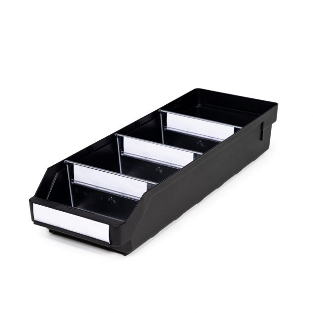 Magazijnbak 5018  Zwart (ESD) met 3 verdeelschotten en 4 labels 500x180x95mm (lxbxh)