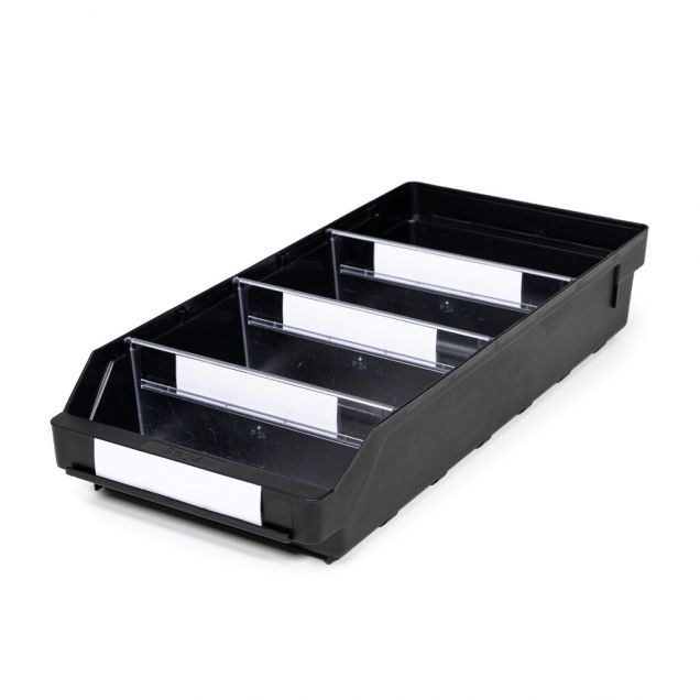 Magazijnbak 5024  Zwart (ESD) met 3 verdeelschotten en 4 labels 500x240x95mm (lxbxh)