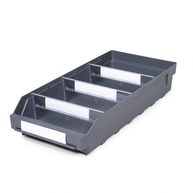 Magazijnbak 5024 Grijs met 3 verdeelschotten en 4 labels 500x240x95mm (lxbxh)