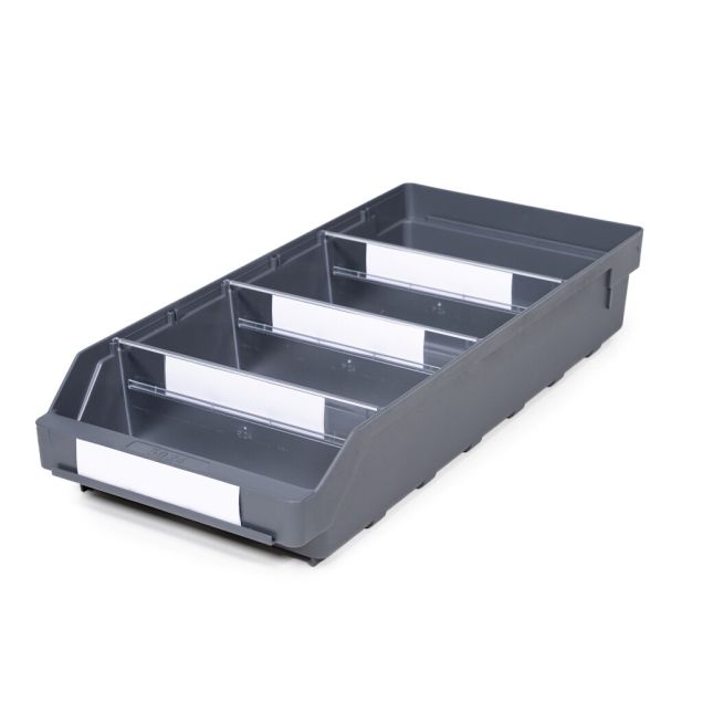 Magazijnbak 5024 Grijs met 3 verdeelschotten en 4 labels 500x240x95mm (lxbxh)