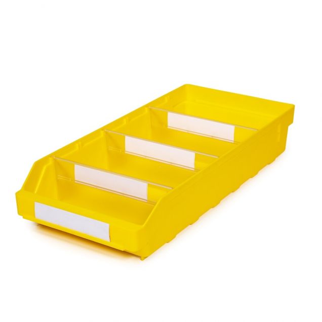 Magazijnbak 5024 Geel met 3 verdeelschotten en 4 labels 500x240x95mm (lxbxh)