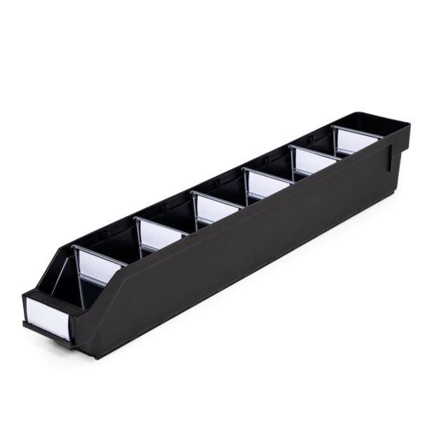 Magazijnbak 6009 Zwart (ESD) met 6 verdeelschotten en 7 labels 600x90x95mm (lxbxh)