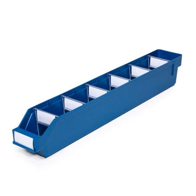 Magazijnbak 6009 Blauw met 6 verdeelschotten en 7 labels 600x90x95mm (lxbxh)