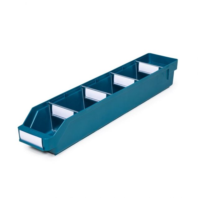 Magazijnbak 6012 Groen met 4 verdeelschotten en 5 labels 600x120x95mm (lxbxh)