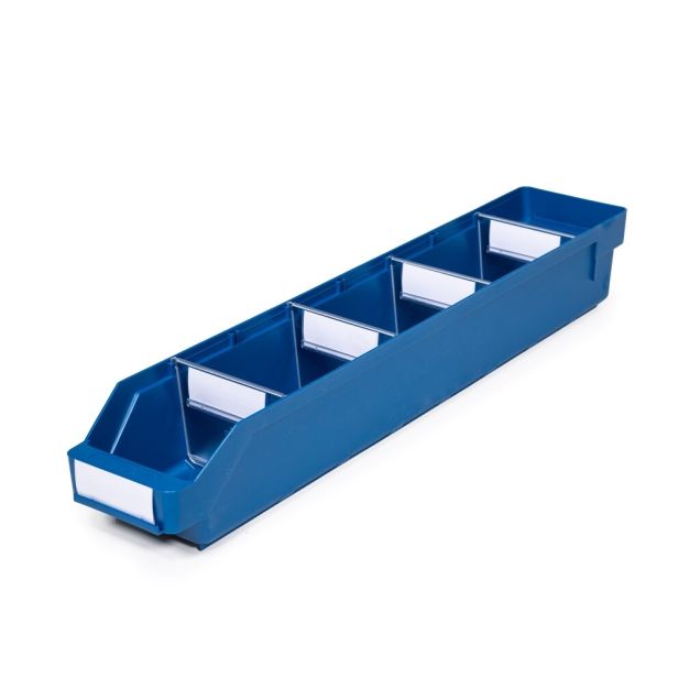 Magazijnbak 6012 Blauw met 4 verdeelschotten en 5 labels 600x120x95mm (lxbxh)