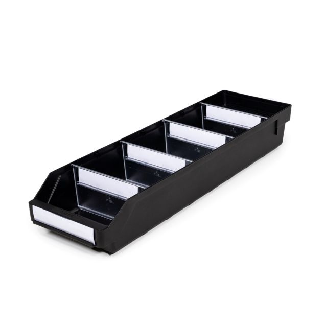 Magazijnbak 6018 Zwart (ESD) met 4 verdeelschotten en 5 labels 600x180x95mm (lxbxh)
