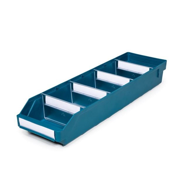 Magazijnbak 6018 Groen met 4 verdeelschotten en 5 labels 600x180x95mm (lxbxh)