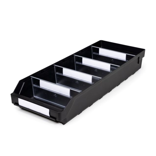 Magazijnbak 6024 Zwart (ESD) met 4 verdeelschotten en 5 labels 600x240x95mm (lxbxh)