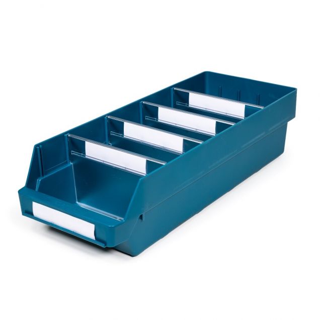 Magazijnbak 6024-15 Groen met 4 verdeelschotten en 5 labels 600x240x150mm (lxbxh)