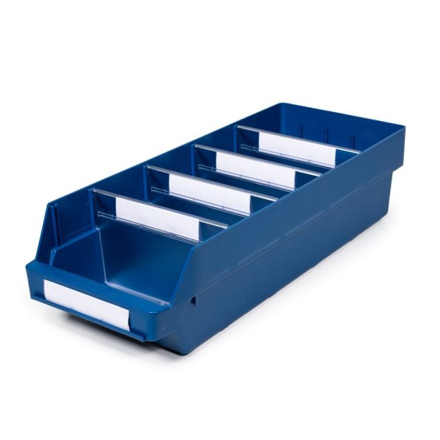 Magazijnbak 6024-15 Blauw met 4 verdeelschotten en 5 labels 600x240x150mm (lxbxh)