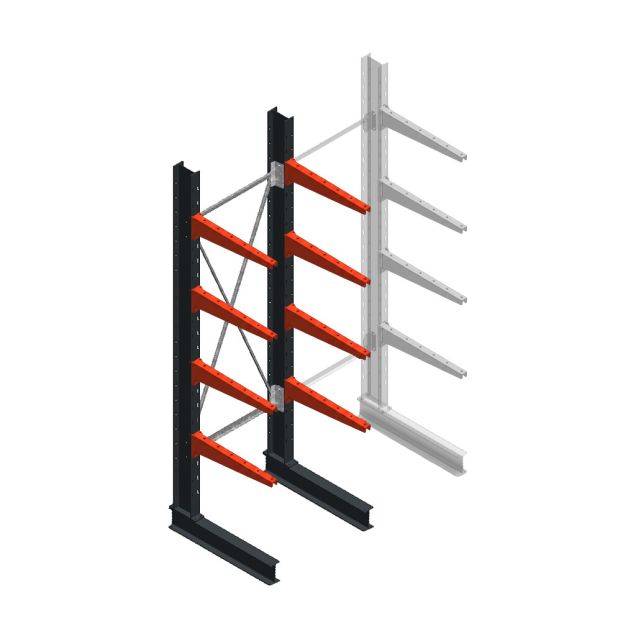 Medium draagarmstelling BR enkelzijdig 2500x750x600mm (hxbxd) 4 niveaus beginsectie 290/arm