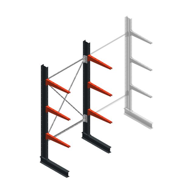 Medium draagarmstelling BR enkelzijdig 2500x1250x600mm (hxbxd) 3 niveaus beginsectie 290/arm