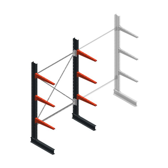 Medium draagarmstelling BR enkelzijdig 2500x1500x600mm (hxbxd) 3 niveaus beginsectie 425/arm