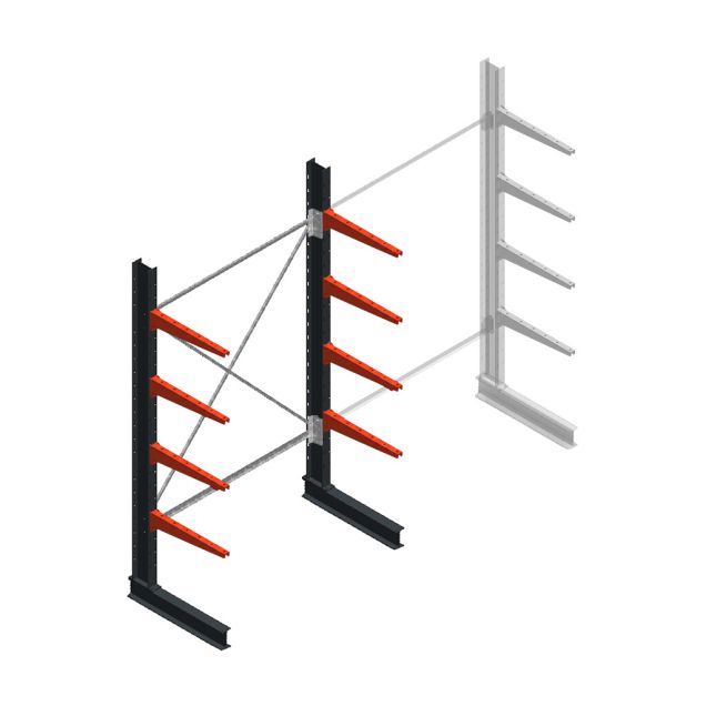 Medium draagarmstelling BR enkelzijdig 2500x1500x600mm (hxbxd) 4 niveaus beginsectie 425/arm