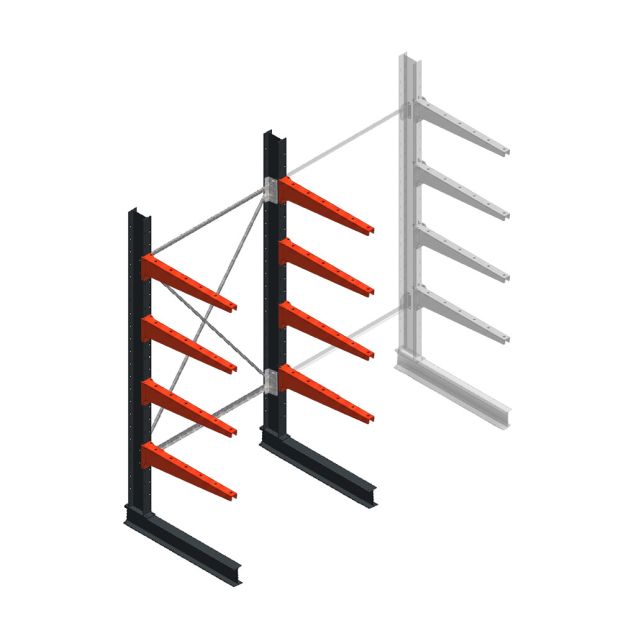 Medium draagarmstelling BR enkelzijdig 2500x1250x800mm (hxbxd) 4 niveaus beginsectie 220/arm