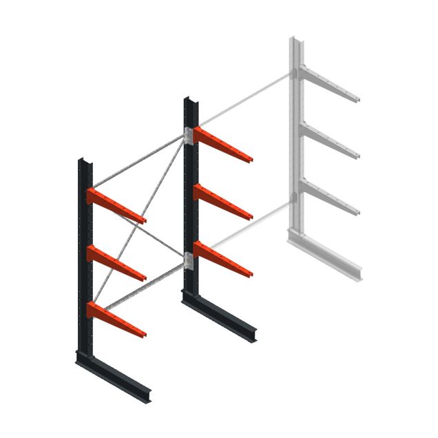Medium draagarmstelling BR enkelzijdig 2500x1500x800mm (hxbxd) 3 niveaus beginsectie 340/arm