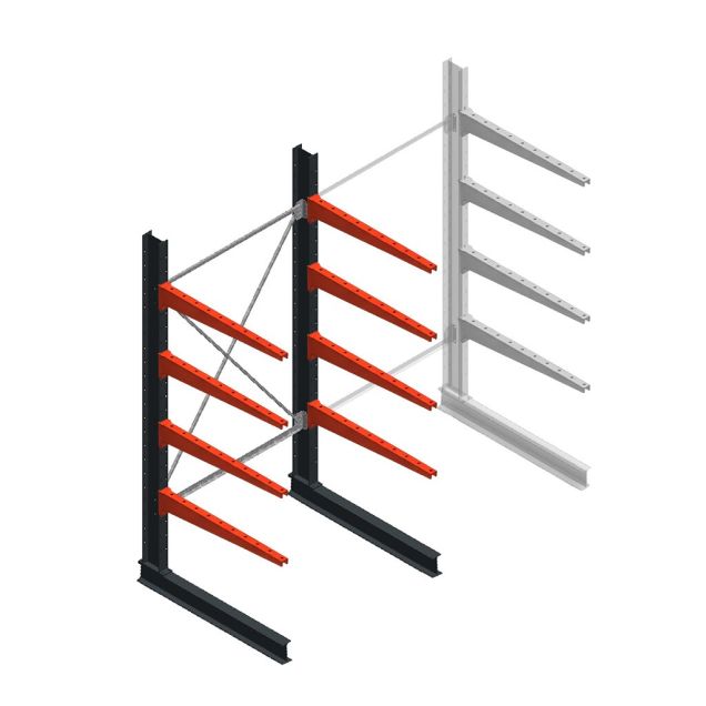 Medium draagarmstelling BR enkelzijdig 2500x1250x1000mm (hxbxd) 4 niveaus beginsectie 175/arm
