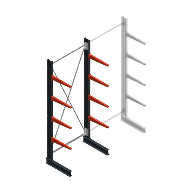 Medium draagarmstelling BR enkelzijdig 3000x1250x600mm (hxbxd) 4 niveaus beginsectie 425/arm