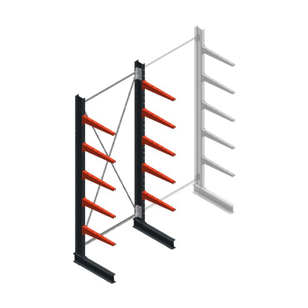 Medium draagarmstelling BR enkelzijdig 3000x1250x600mm (hxbxd) 5 niveaus beginsectie 290/arm