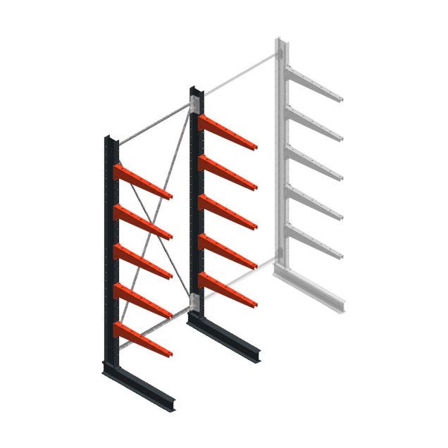 Medium draagarmstelling BR enkelzijdig 3000x1250x800mm (hxbxd) 5 niveaus beginsectie 340/arm