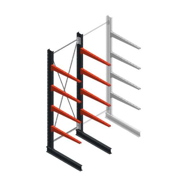 Medium draagarmstelling BR enkelzijdig 3000x1250x1000mm (hxbxd) 4 niveaus beginsectie 275/arm