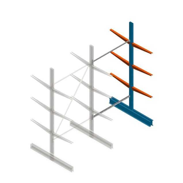 Lichte draagarmstelling BR dubbelzijdig 2500x1250x600 mm (hxbxd) 3 niveaus aanbouwsectie