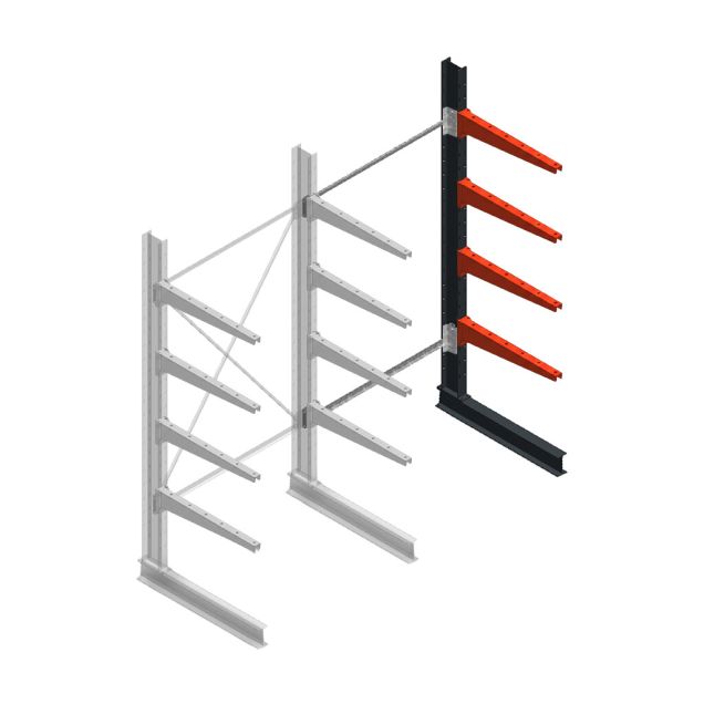 Medium draagarmstelling BR enkelzijdig 2500x1250x800mm (hxbxd) 4 niveaus aanbouwsectie 220/arm
